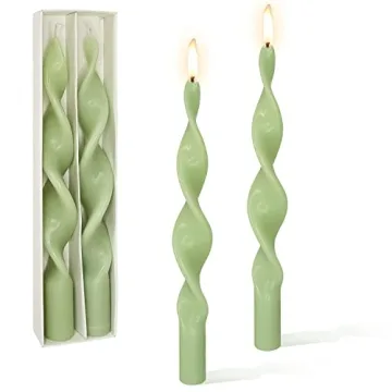 Unique Twisted Green Spiral Taper Candles - Set of 2 for Home Decoration and Events
