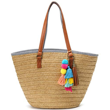 Stylish Straw Beach Bag with Cute Tassels for Summer