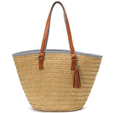 Stylish Straw Beach Bag with Cute Tassels for Summer