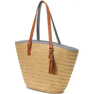 Stylish Straw Beach Bag with Cute Tassels for Summer