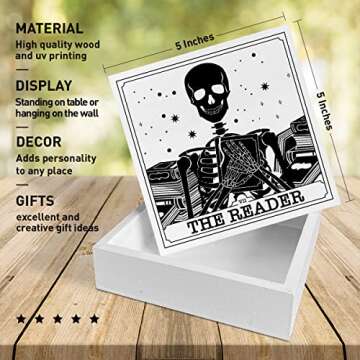 Book Lover Desk Decor Wooden Box Sign, The Reader, Book Worm Nerd Decor for Home Bedroom Office Book...