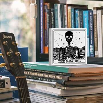 Book Lover Desk Decor Wooden Box Sign, The Reader, Book Worm Nerd Decor for Home Bedroom Office Bookish Book Reader Librarian Decoration Book Lover Gifts for Women Men Teen Girls