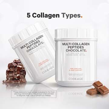 Codeage Multi Collagen Chocolate Protein Powder - Hydrolyzed Bovine Collagen Peptides, 5 Collagen Types & MCT Oil - Collagen Creamer, Chocolate Collagen Peptides - Protein Shakes - Non-GMO - 18.17 oz