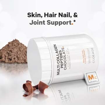 Codeage Multi Collagen Chocolate Protein Powder - Hydrolyzed Bovine Collagen Peptides, 5 Collagen Types & MCT Oil - Collagen Creamer, Chocolate Collagen Peptides - Protein Shakes - Non-GMO - 18.17 oz