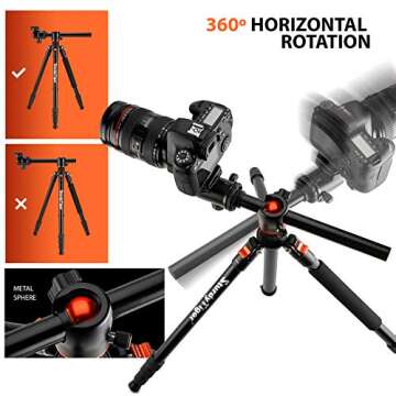 Sturdy Tiger 75” Camera Tripod & Monopod for DSLR, Professional Horizontal Arm Tripod with 360 Degree Metal Ball Head, Compact Aluminum Tripod for Travel and Work, Sturdy and Easy to Use