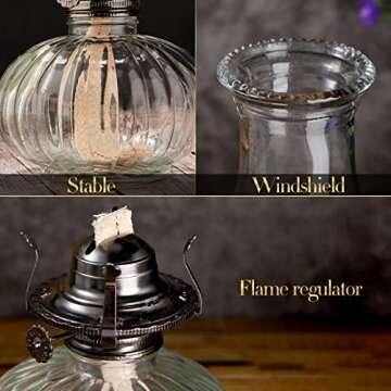 4 Pcs Chamber Oil Lamp Classic Kerosene Lamp Lantern Vintage Oil Lantern Decorative Antique Clear Hurricane Lamp with Adjustable Fire Wick for Home Indoor Use, 13 Inches Height, Clear