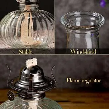 4 Pcs Chamber Oil Lamp Classic Kerosene Lamp Lantern Vintage Oil Lantern Decorative Antique Clear Hurricane Lamp with Adjustable Fire Wick for Home Indoor Use, 13 Inches Height, Clear