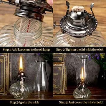 4 Pcs Chamber Oil Lamp Classic Kerosene Lamp Lantern Vintage Oil Lantern Decorative Antique Clear Hurricane Lamp with Adjustable Fire Wick for Home Indoor Use, 13 Inches Height, Clear