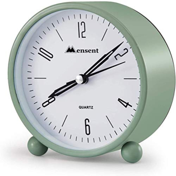 Alarm Clock.Mensent 4 inch Round Silent Analog Alarm Clock Non Ticking,with Night Light, Battery Pow...