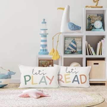 HIWX Kids Playroom Decor, Classroom Throw Pillows Cover,Let's Read Play Decorative 12 x 20 Throw Pillow Cover,Lets Play Read Kids Reading Corner Room Playroom Nursery Decor Set of 2 Pillowcase