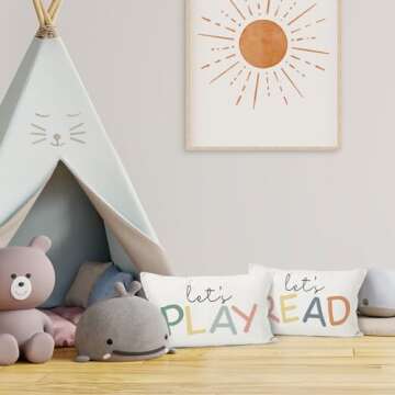 HIWX Kids Playroom Decor, Classroom Throw Pillows Cover,Let's Read Play Decorative 12 x 20 Throw Pillow Cover,Lets Play Read Kids Reading Corner Room Playroom Nursery Decor Set of 2 Pillowcase