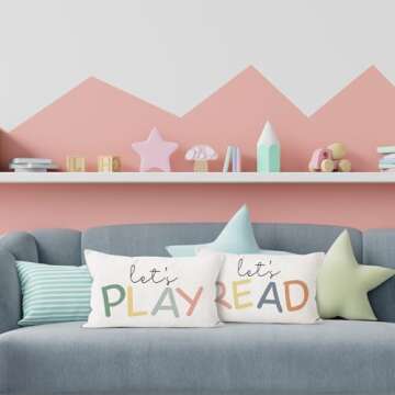 HIWX Kids Playroom Decor, Classroom Throw Pillows Cover,Let's Read Play Decorative 12 x 20 Throw Pillow Cover,Lets Play Read Kids Reading Corner Room Playroom Nursery Decor Set of 2 Pillowcase