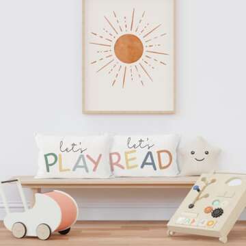 HIWX Kids Playroom Decor, Classroom Throw Pillows Cover,Let's Read Play Decorative 12 x 20 Throw Pillow Cover,Lets Play Read Kids Reading Corner Room Playroom Nursery Decor Set of 2 Pillowcase