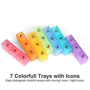 Weekly Pill Organizer,3-Times-A-Day 7 Day Pill Box Large Compartments Moisture-Proof Pill Case Medication Reminder Portable Travel Container for Vitamins Fish Oil Compartments Supplements