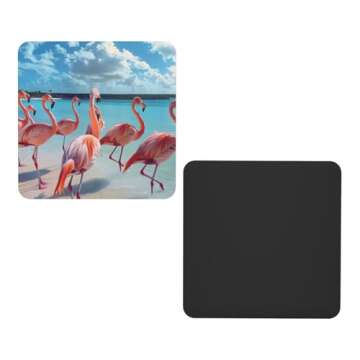 Flock of Red Flamingos On The Beach Round Soft Magnetic Fridge Magnets, Designed with Unique Patterns and Perfect Materials