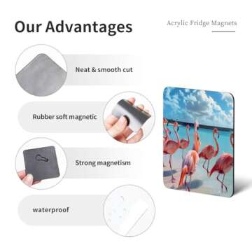 Flock of Red Flamingos On The Beach Round Soft Magnetic Fridge Magnets, Designed with Unique Patterns and Perfect Materials