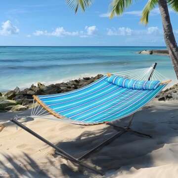 SUPERJARE Hammock with Stand, 2 Person Heavy Duty Hammock Frame, Detachable Pillow & Strong Curved-B...