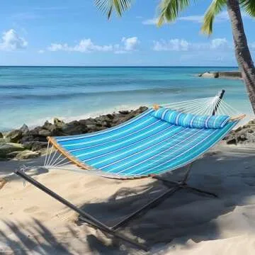 SUPERJARE Hammock with Stand, 2 Person Heavy Duty Hammock Frame, Detachable Pillow & Strong Curved-B...