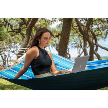 SUPERJARE Hammock with Stand, 2 Person Heavy Duty Hammock Frame, Detachable Pillow & Strong Curved-Bar & Portable Carrying Bag, Perfect for Outdoor & Indoor-Aqua Blue