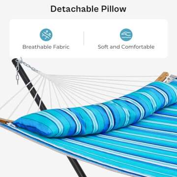 SUPERJARE Hammock with Stand, 2 Person Heavy Duty Hammock Frame, Detachable Pillow & Strong Curved-Bar & Portable Carrying Bag, Perfect for Outdoor & Indoor-Aqua Blue