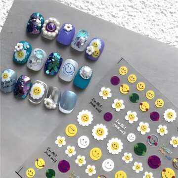 Dedyel Smile Nail Art Stickers Cute Nail Stickers Cartoon Nail Stickers 5D Embossed Smile Face Nail ...