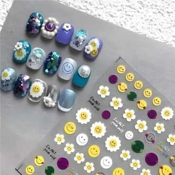Dedyel Smile Nail Art Stickers Cute Nail Stickers Cartoon Nail Stickers 5D Embossed Smile Face Nail ...