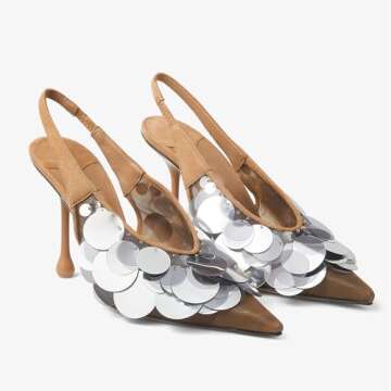 Goolita Women's Slingback Stiletto High Heels Closed Pointed Toe with Sequin Embellished Mesh Pumps ...