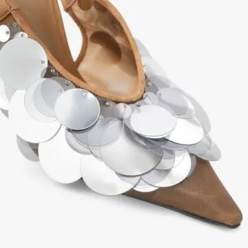 Goolita Women's Slingback Stiletto High Heels Closed Pointed Toe with Sequin Embellished Mesh Pumps Slip On Party Evening Pumps Shoes Brown