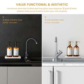 Glass Soap Dispenser for Kitchen Sink,Farmhouse Kitchen Dish Soap Dispenser&Hand Soap Dispenser Set,...