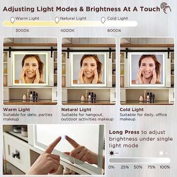 T4TREAM Farmhouse Vanity with Mirror and Lights, 42'' Vanity Desk