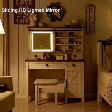 T4TREAM Farmhouse Vanity with Mirror and Lights, 42'' Vanity Desk