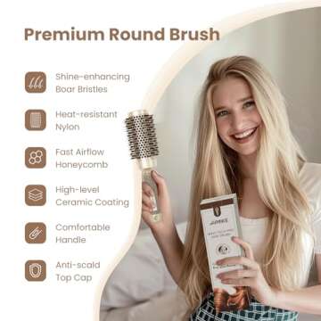 AIMIKE Round Brush, Nano Thermal Ceramic & Ionic Tech Hair Brush, Round Barrel Brush with Boar Brist...