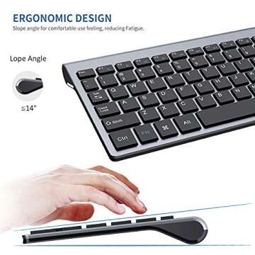 Wireless Keyboard and Mouse - 2.4G USB Ergonomic Full Size Compact Wireless Keyboard Mouse Combo for PC Computer Laptop Windows mac MacBook - Black Grey