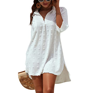 Stylish Blooming Jelly Women's Swiss Dot Beach Cover-Up – White Dress for All Occasions