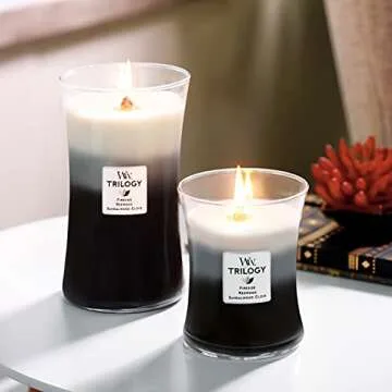 WoodWick Warm Woods Medium Hourglass Trilogy Candle, Crackles as it burns, Perfect for Gifting