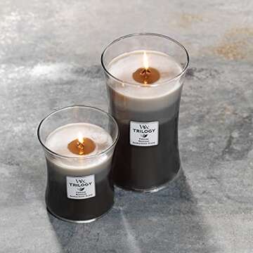 WoodWick Warm Woods Medium Hourglass Trilogy Candle, Crackles as it burns, Perfect for Gifting