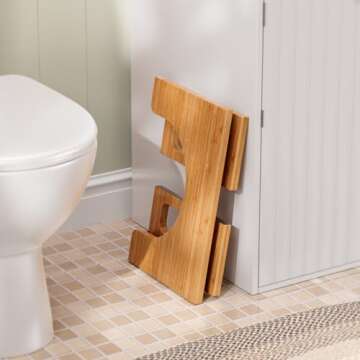 AmazerBath 7 Inches Bamboo Toilet Stool Squat for Adults, Collapsible Poop Stool for Bathroom, Potty Step Stool with Non-Slip Strip, Improve Bathroom Posture and Comfort, Dark Wood Color