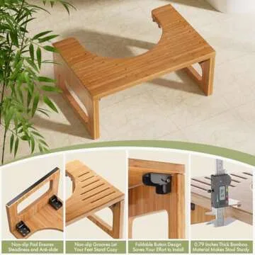 AmazerBath 7 Inches Bamboo Toilet Stool Squat for Adults, Collapsible Poop Stool for Bathroom, Potty Step Stool with Non-Slip Strip, Improve Bathroom Posture and Comfort, Dark Wood Color