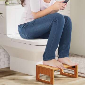 AmazerBath 7 Inches Bamboo Toilet Stool Squat for Adults, Collapsible Poop Stool for Bathroom, Potty Step Stool with Non-Slip Strip, Improve Bathroom Posture and Comfort, Dark Wood Color