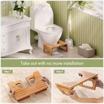 AmazerBath 7 Inches Bamboo Toilet Stool Squat for Adults, Collapsible Poop Stool for Bathroom, Potty Step Stool with Non-Slip Strip, Improve Bathroom Posture and Comfort, Dark Wood Color