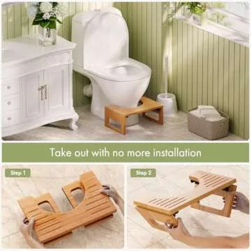 AmazerBath 7 Inches Bamboo Toilet Stool Squat for Adults, Collapsible Poop Stool for Bathroom, Potty Step Stool with Non-Slip Strip, Improve Bathroom Posture and Comfort, Dark Wood Color