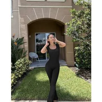 OQQ Womens Jumpsuits Ruffles Sleeveless Square Neck Bell Bottoms Flare Long Pants Fashion Clothes Black