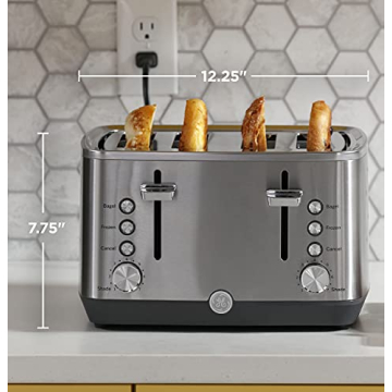 GE Stainless Steel 4-Slice Toaster with Wide Slots & 7 Shades