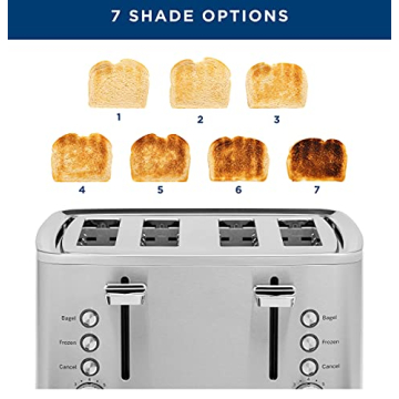 GE Stainless Steel 4-Slice Toaster with Wide Slots & 7 Shades