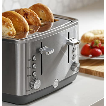 GE Stainless Steel 4-Slice Toaster with Wide Slots & 7 Shades