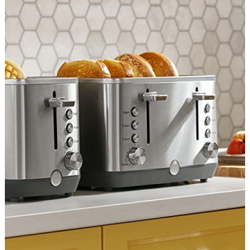 GE Stainless Steel 4-Slice Toaster with Wide Slots & 7 Shades