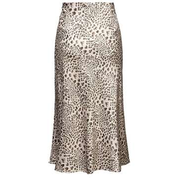 Soowalaoo Womens Skirt Midi Long Length Silk Satin High Waisted Elastic Casual Trendy Summer Skirts ...