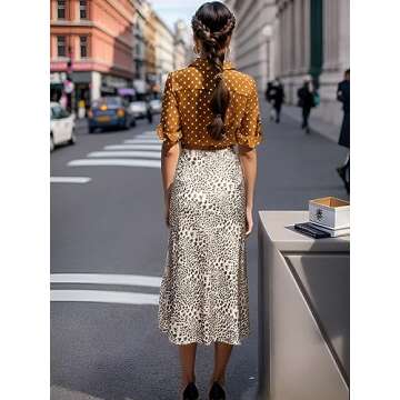 Soowalaoo Womens Skirt Midi Long Length Silk Satin High Waisted Elastic Casual Trendy Summer Skirts Leopard Light XL