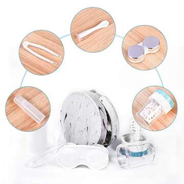 Contact Lens Travel Kit with Cleaner Washer, Portable Contact Box with Mirror Tweezers Remover Tool Solution Bottle for Daily Outdoor (Silver)