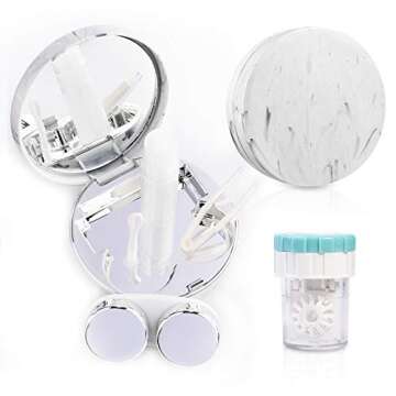 Contact Lens Travel Kit with Cleaner Washer, Portable Contact Box with Mirror Tweezers Remover Tool Solution Bottle for Daily Outdoor (Silver)